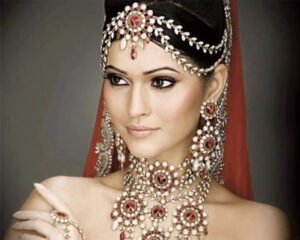 a woman with lots of diamond jewellery