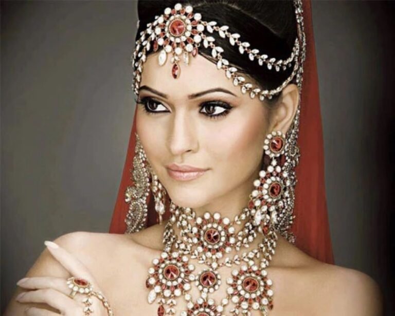 a woman with lots of diamond jewellery