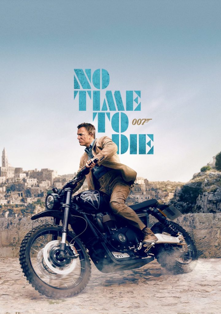 James Bond in action pursuing SPECTRE henchmen on a motorbike