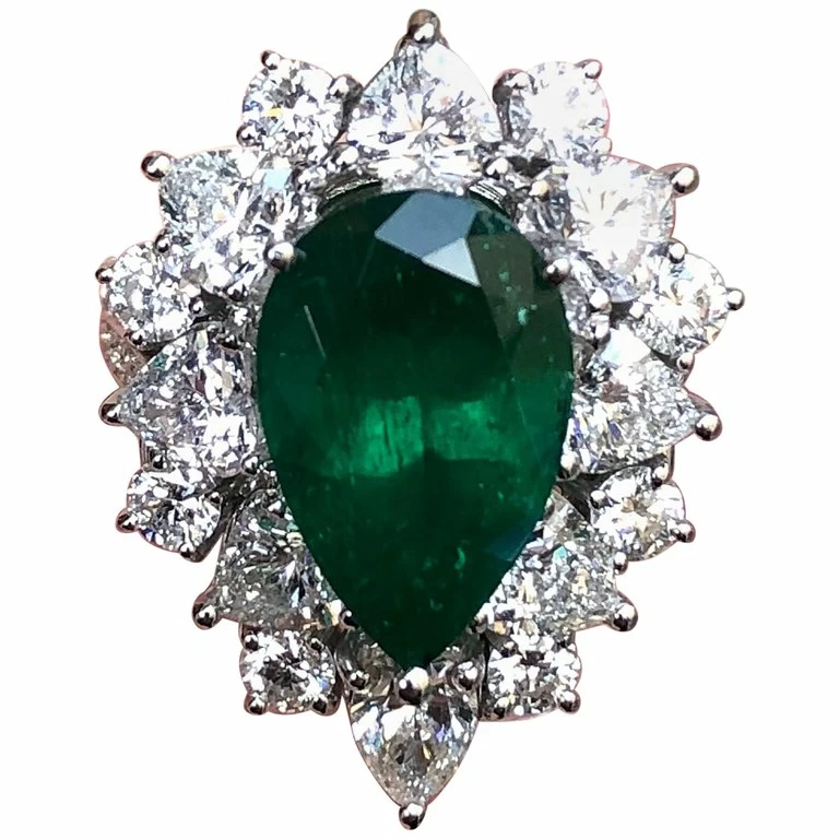 Pear Cut Colombian Emerald Ring with Detachable Diamond Shank