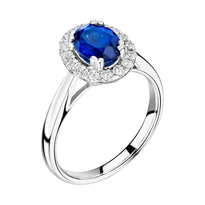 Ceylon Sapphire and Diamond Halo Ring