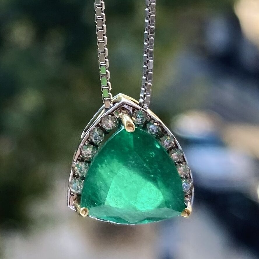  Trillion Cut Emerald and Diamond Necklace