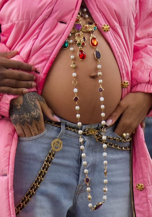Rihanna covered in jewellery