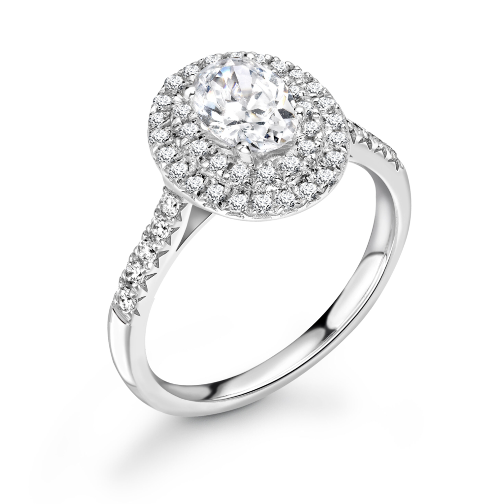 Diamond Engagement Ring with Double Halo and Split Shoulders