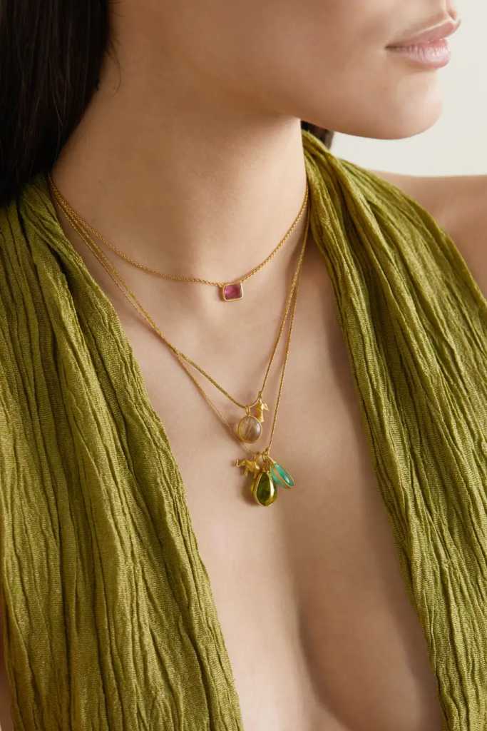 18-karat gold, cord, emerald and peridot necklace