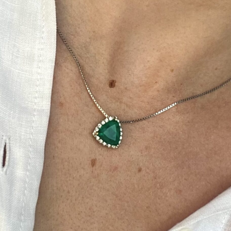 Trillion cut emerald and diamond necklace