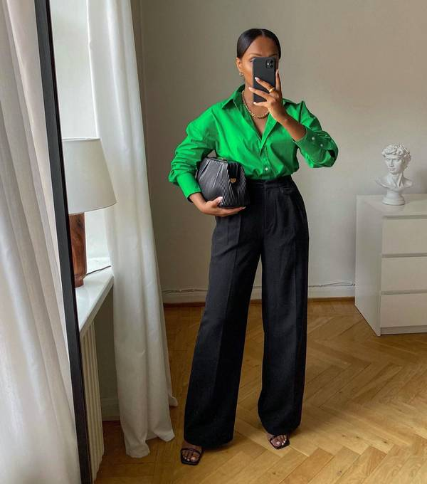 Kelly Green shirt and black trouser combo