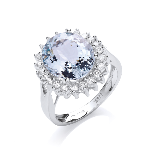 Aquamarine halo ring