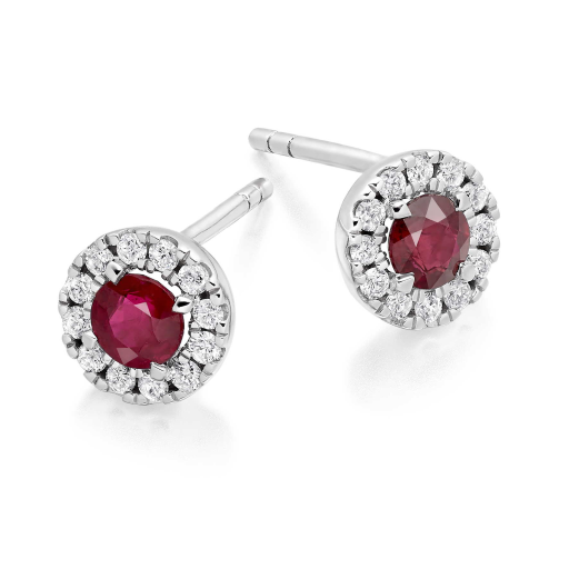 Round ruby and diamond studs